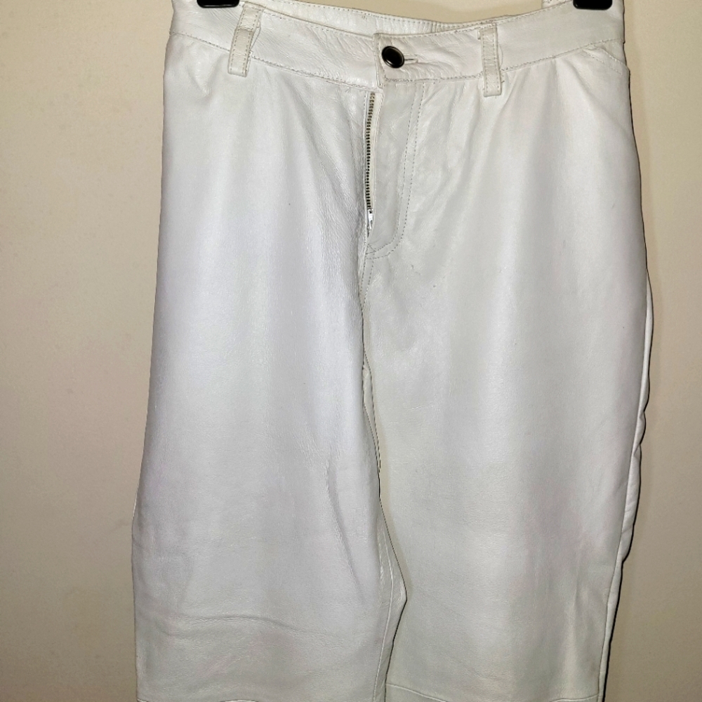 WINTER WHITE GENUINE LEATHER STRAIGHT LEG PANTS